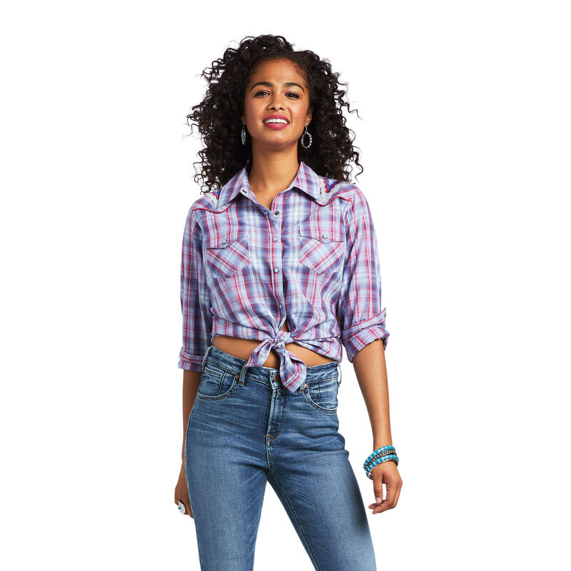 Ariat Hemden Damen - Real Cornflower Blau/Rot ( XUKBL-5209 )